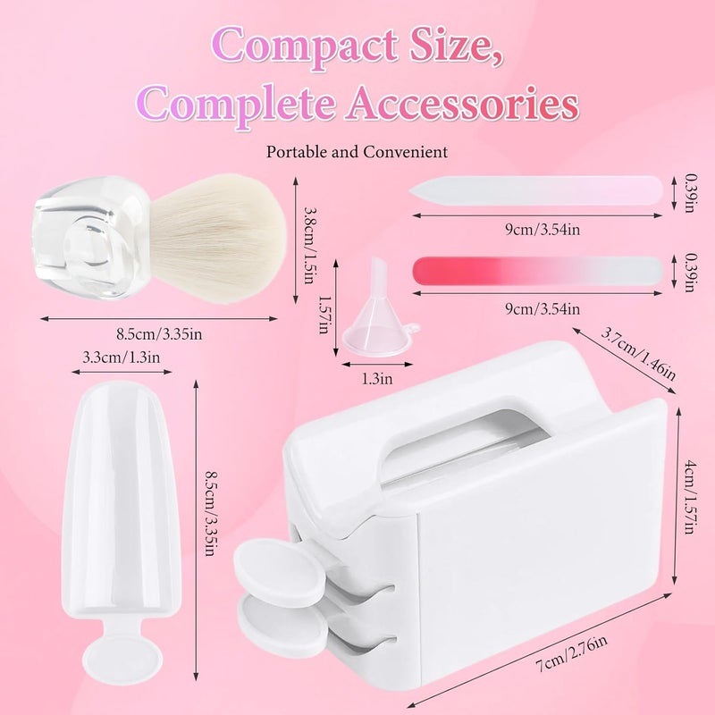 heemeei Dip Powder Recycling Tray System, Portable Nail Dip Powder Tray Kit with Nail Dust Brush, Glass Nail File, French Nail Art Manicure Essential Tool, Makeup Tool Glitter Saver(White) - Image 2